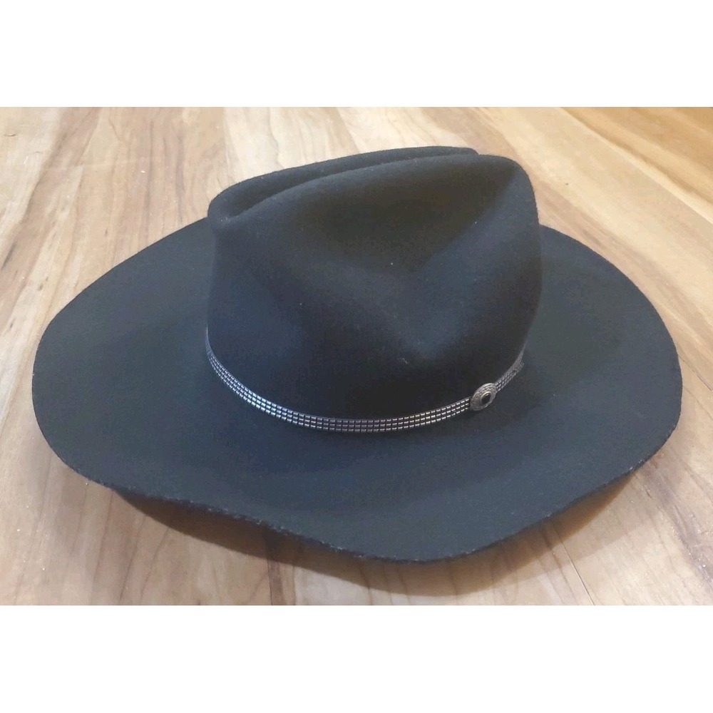 VTG Dorfman Pacific Wool Felt Stockton USA Black Western‎ Hat Medium WPL 4384